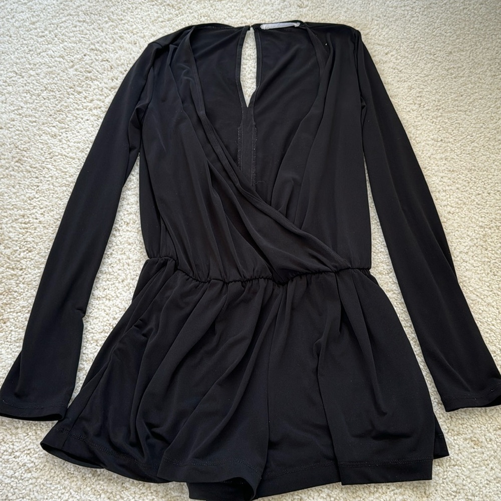 BCBGMaxAzria Black Long-Sleeve Wrap Romper